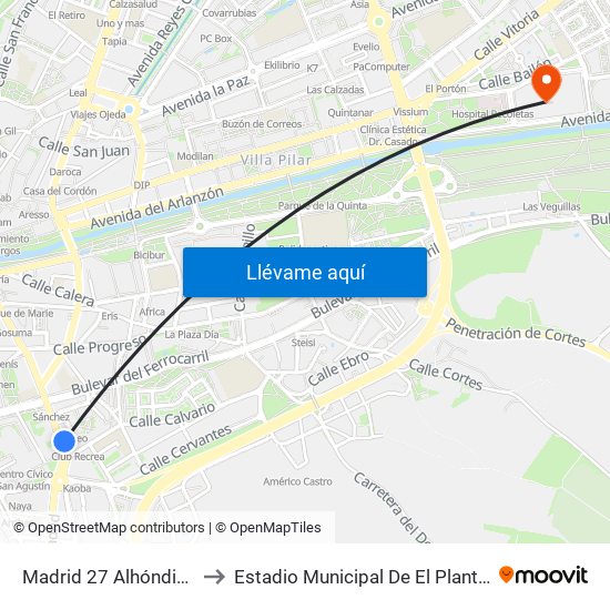 Madrid 27 Alhóndiga to Estadio Municipal De El Plantío map