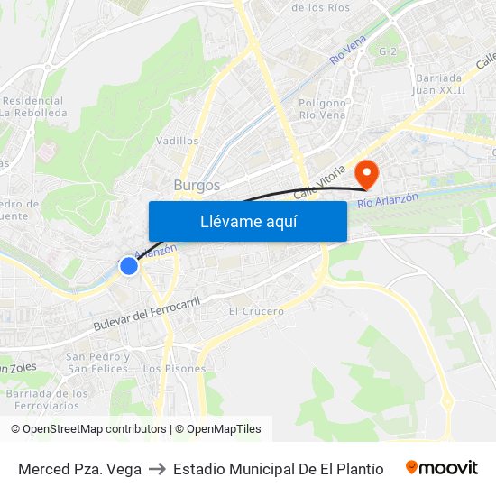 Merced Pza. Vega to Estadio Municipal De El Plantío map