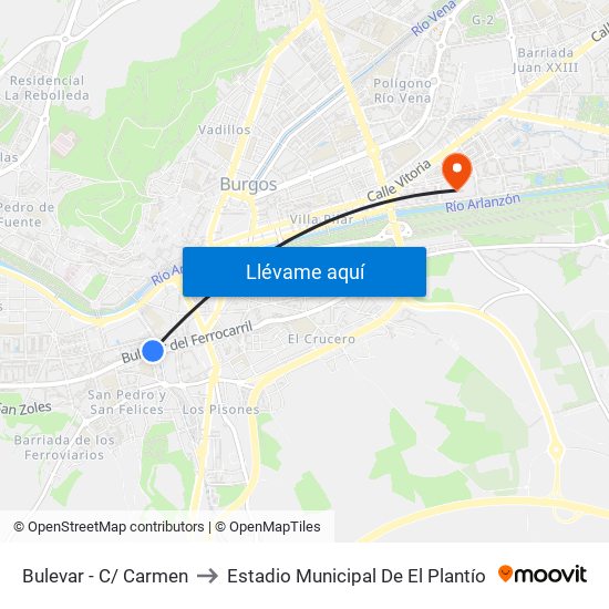 Bulevar - C/ Carmen to Estadio Municipal De El Plantío map