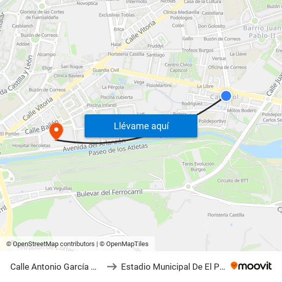 Calle Antonio García Martín to Estadio Municipal De El Plantío map