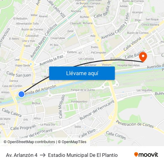 Av. Arlanzón 4 to Estadio Municipal De El Plantío map