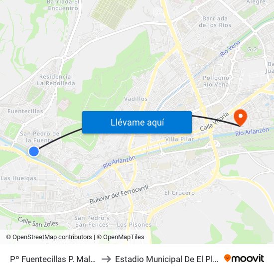 Pº Fuentecillas P. Malatos to Estadio Municipal De El Plantío map