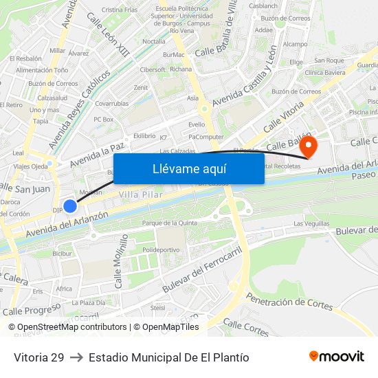 Vitoria 29 to Estadio Municipal De El Plantío map