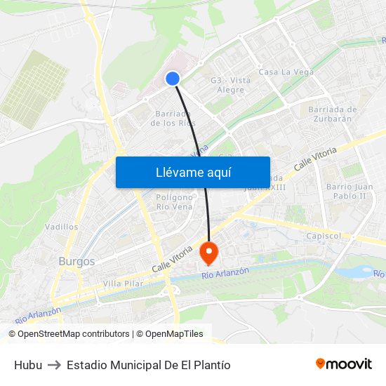 Hubu to Estadio Municipal De El Plantío map