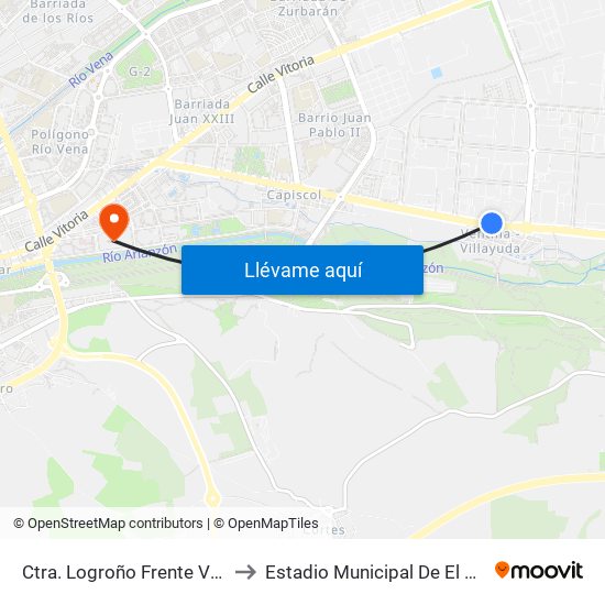 Ctra. Logroño Frente Ventilla to Estadio Municipal De El Plantío map