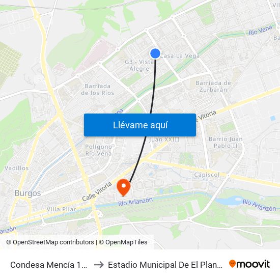Condesa Mencía 165 to Estadio Municipal De El Plantío map