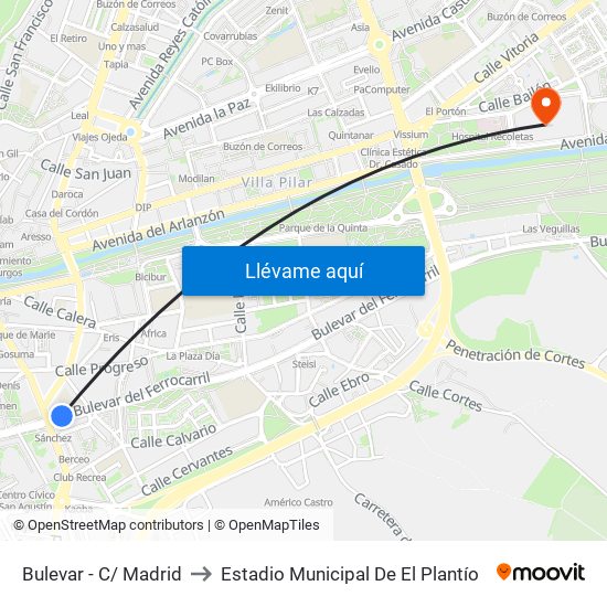 Bulevar - C/ Madrid to Estadio Municipal De El Plantío map
