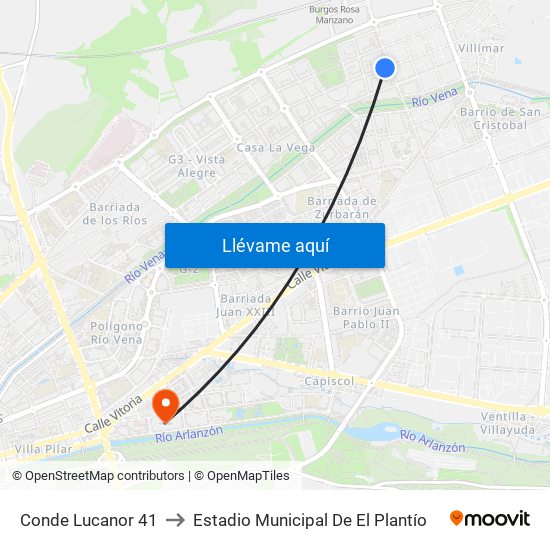 Conde Lucanor 41 to Estadio Municipal De El Plantío map