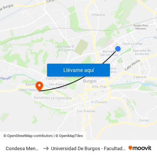 Condesa Mencía 108 to Universidad De Burgos - Facultad De Derecho map