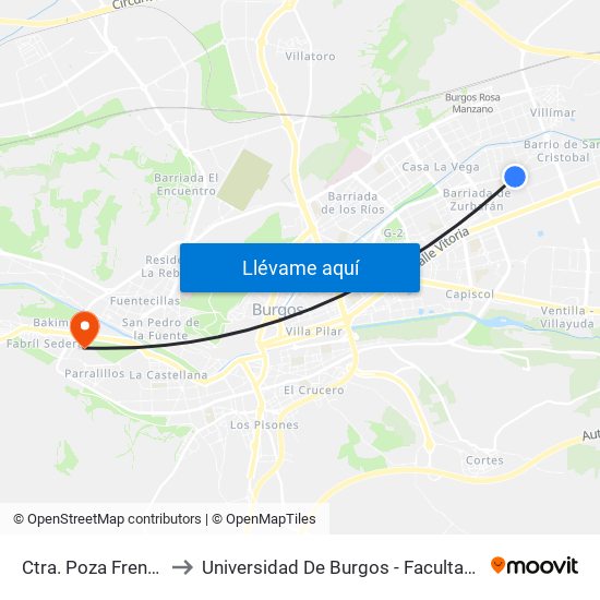 Ctra. Poza Frente Asilo to Universidad De Burgos - Facultad De Derecho map