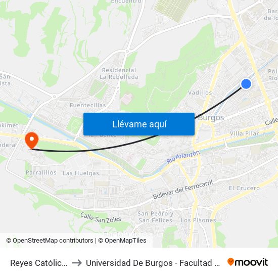 Reyes Católicos 40 to Universidad De Burgos - Facultad De Derecho map