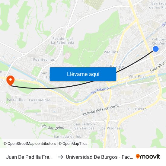 Juan De Padilla Frente Comisaría to Universidad De Burgos - Facultad De Derecho map