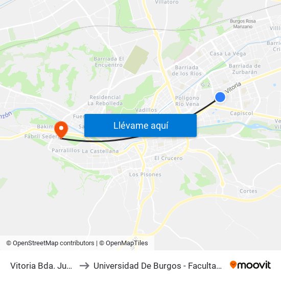 Vitoria Bda. Juan XXIII to Universidad De Burgos - Facultad De Derecho map