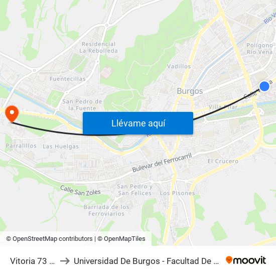 Vitoria 73 - 75 to Universidad De Burgos - Facultad De Derecho map