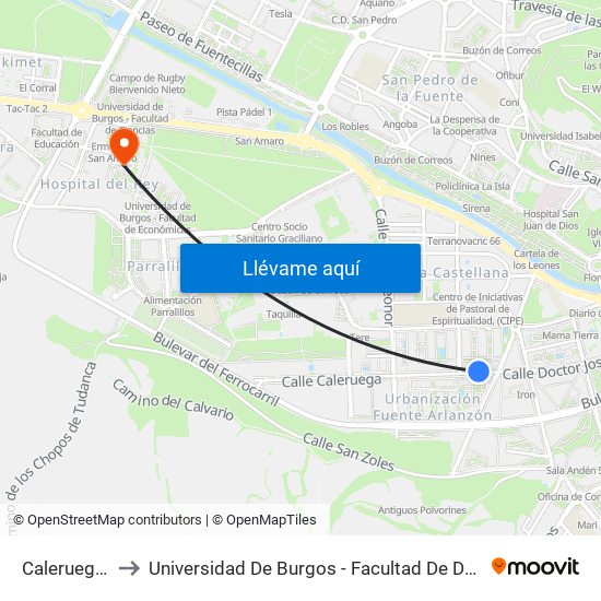 Caleruega 5 to Universidad De Burgos - Facultad De Derecho map
