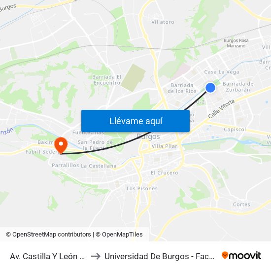 Av. Castilla Y León Frente Al 70 to Universidad De Burgos - Facultad De Derecho map