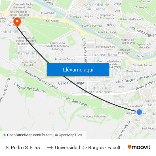 S. Pedro S. F. 55 P.Aragón to Universidad De Burgos - Facultad De Derecho map