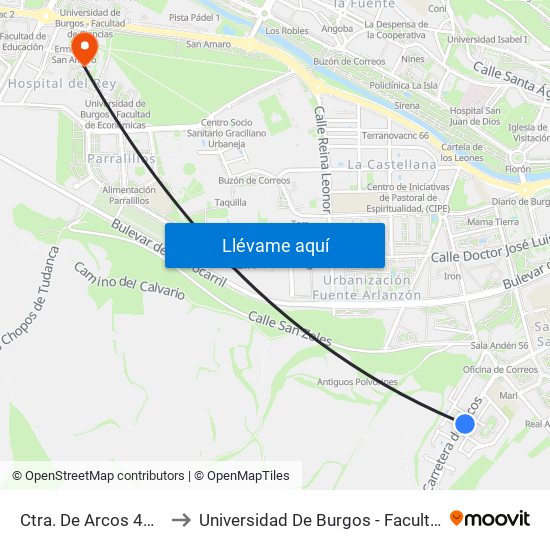 Ctra. De Arcos 41 (Bajada) to Universidad De Burgos - Facultad De Derecho map