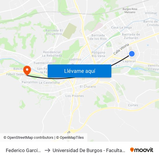 Federico García Lorca to Universidad De Burgos - Facultad De Derecho map
