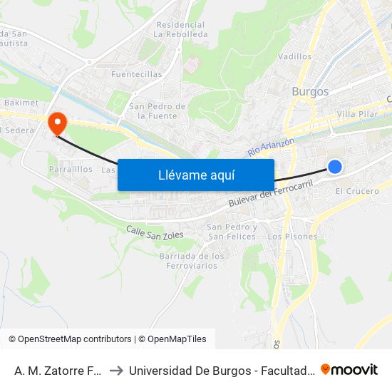 A. M. Zatorre Frente 7 to Universidad De Burgos - Facultad De Derecho map