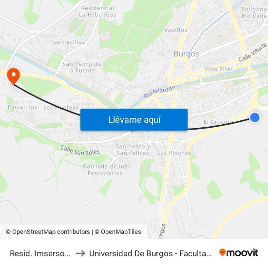 Resid. Imserso Cortes to Universidad De Burgos - Facultad De Derecho map