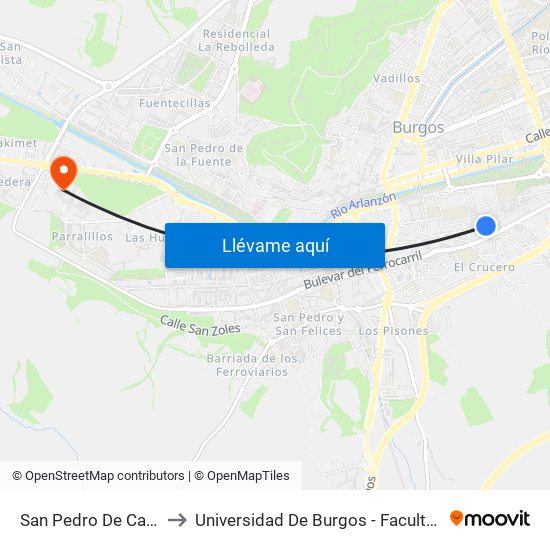 San Pedro De Cardeña 22 to Universidad De Burgos - Facultad De Derecho map