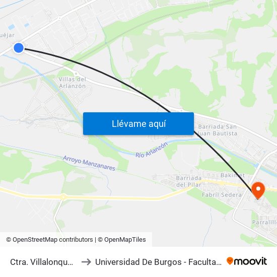 Ctra. Villalonquéjar I.T.V. to Universidad De Burgos - Facultad De Derecho map