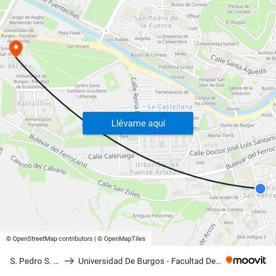 S. Pedro S. F. 24 to Universidad De Burgos - Facultad De Derecho map