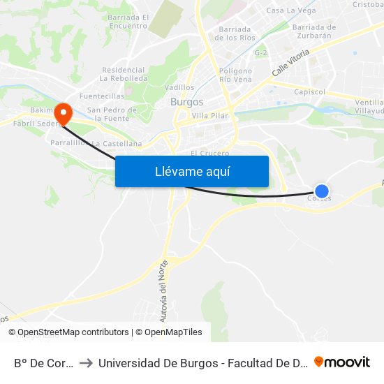 Bº De Cortes to Universidad De Burgos - Facultad De Derecho map