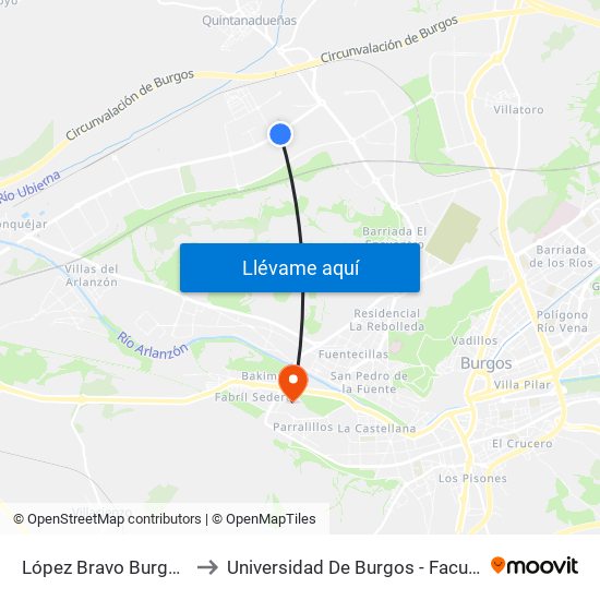 López Bravo Burgalesa Vidrio to Universidad De Burgos - Facultad De Derecho map