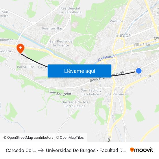 Carcedo Colegio to Universidad De Burgos - Facultad De Derecho map