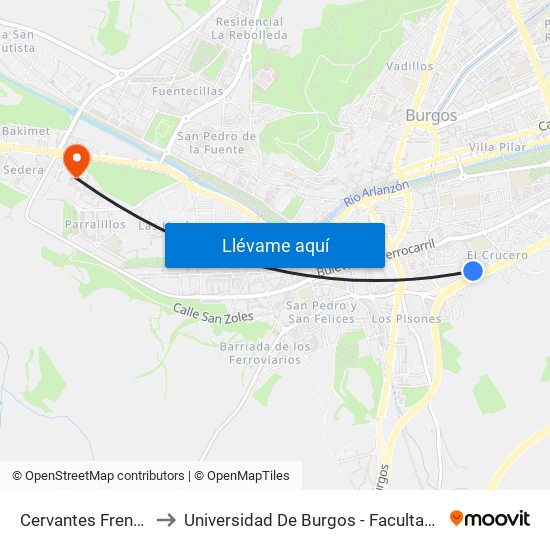 Cervantes Frente Al 22 to Universidad De Burgos - Facultad De Derecho map