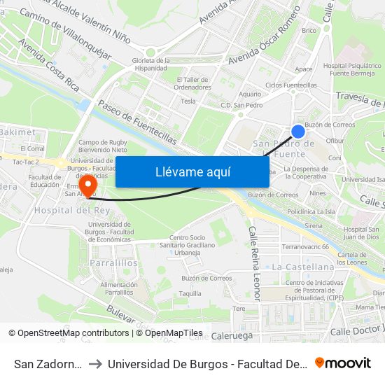 San Zadornil 23 to Universidad De Burgos - Facultad De Derecho map