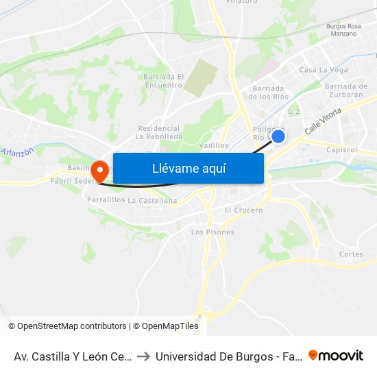 Av. Castilla Y León Centro Comercial to Universidad De Burgos - Facultad De Derecho map