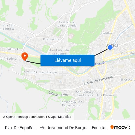 Pza. De España Glorieta to Universidad De Burgos - Facultad De Derecho map