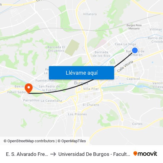 E. S. Alvarado Frente Al 20 to Universidad De Burgos - Facultad De Derecho map