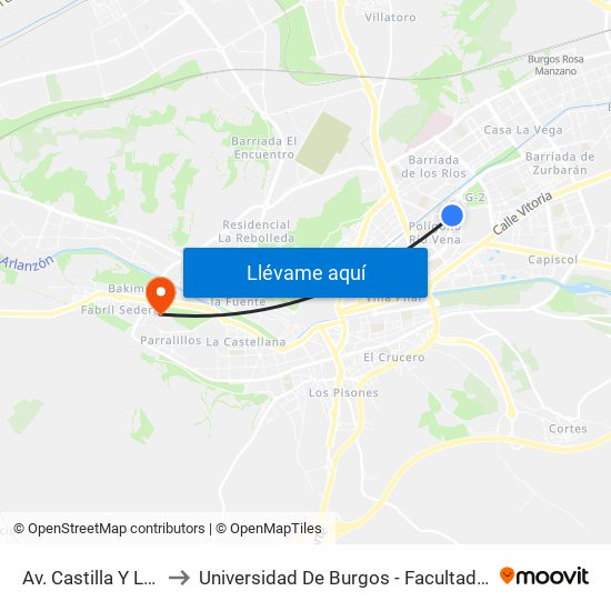 Av. Castilla Y León 19 to Universidad De Burgos - Facultad De Derecho map
