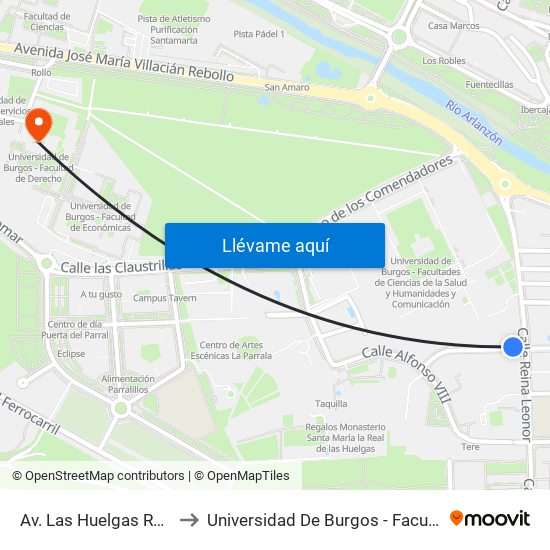 Av. Las Huelgas Reina Leonor to Universidad De Burgos - Facultad De Derecho map