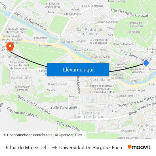 Eduardo Mtnez.Del Campo 10 to Universidad De Burgos - Facultad De Derecho map