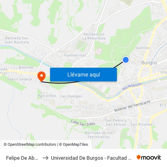 Felipe De Abajo 33 to Universidad De Burgos - Facultad De Derecho map