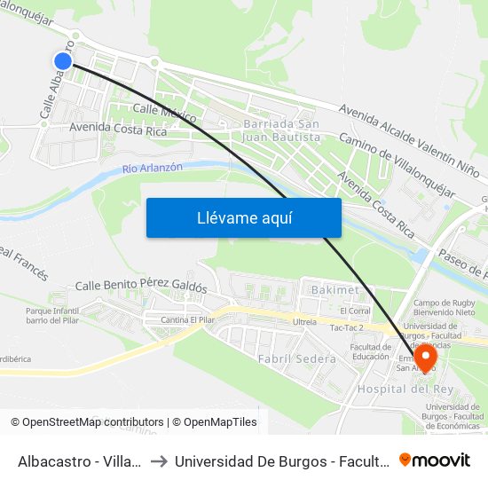 Albacastro - Villalonquejar to Universidad De Burgos - Facultad De Derecho map