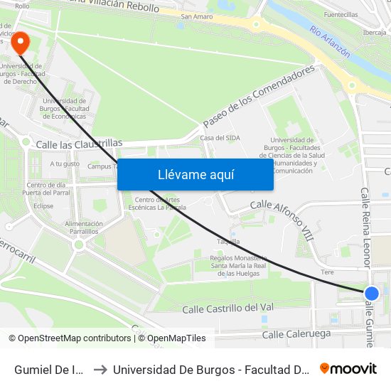 Gumiel De Izán 9 to Universidad De Burgos - Facultad De Derecho map
