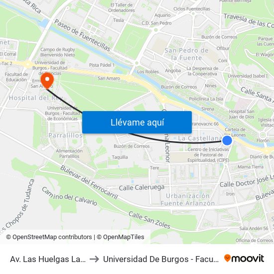 Av. Las Huelgas Las Esclavas to Universidad De Burgos - Facultad De Derecho map