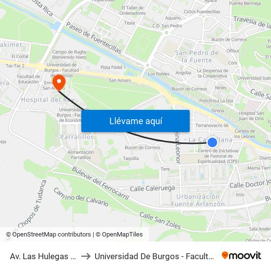 Av. Las Hulegas Rotonda to Universidad De Burgos - Facultad De Derecho map