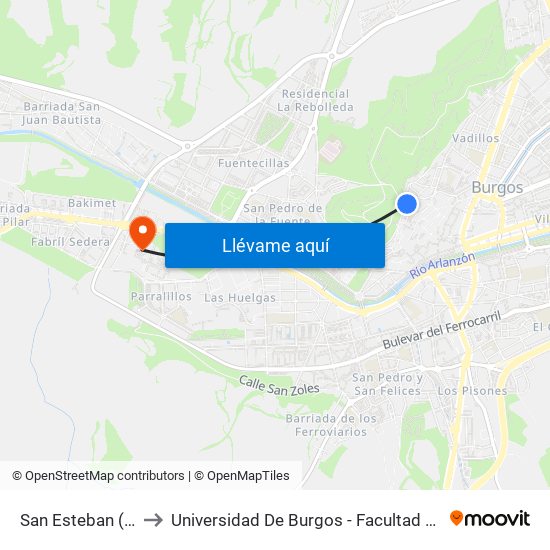 San Esteban (Arco) to Universidad De Burgos - Facultad De Derecho map