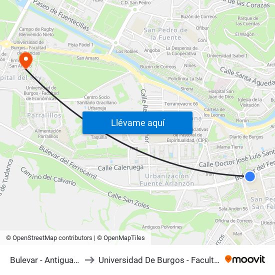 Bulevar - Antigua Estación to Universidad De Burgos - Facultad De Derecho map