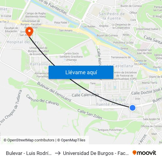 Bulevar - Luis Rodríguez Arango to Universidad De Burgos - Facultad De Derecho map