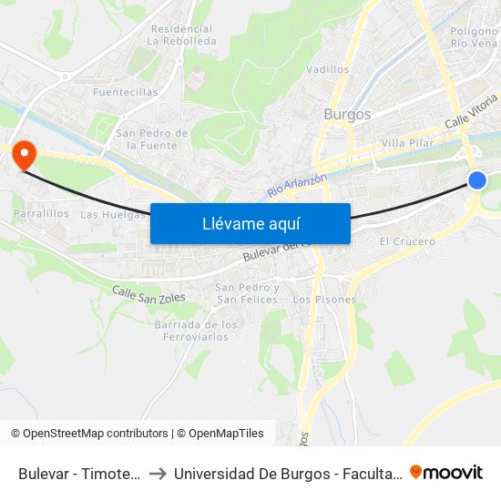 Bulevar - Timoteo Arnáiz to Universidad De Burgos - Facultad De Derecho map