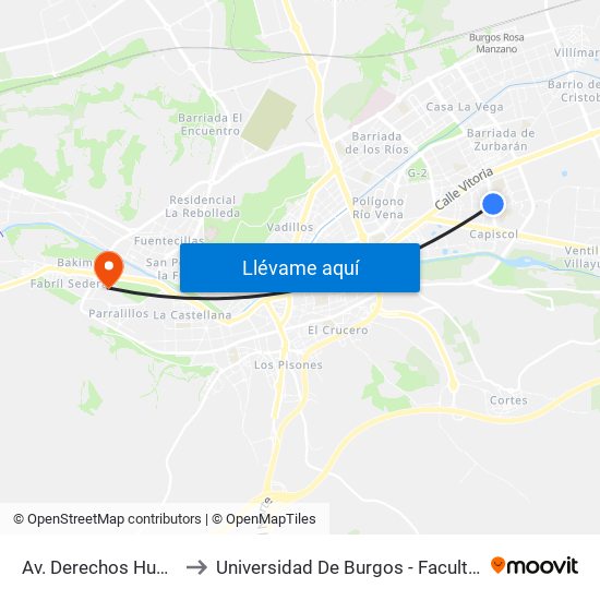 Av. Derechos Humanos 35 to Universidad De Burgos - Facultad De Derecho map