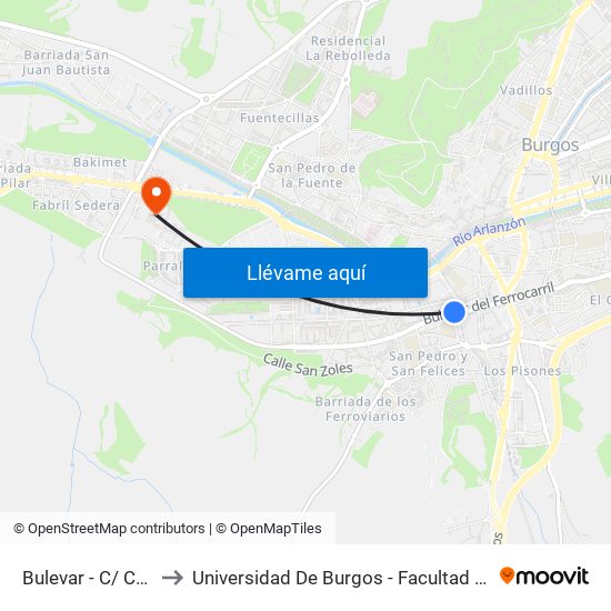 Bulevar - C/ Carmen to Universidad De Burgos - Facultad De Derecho map